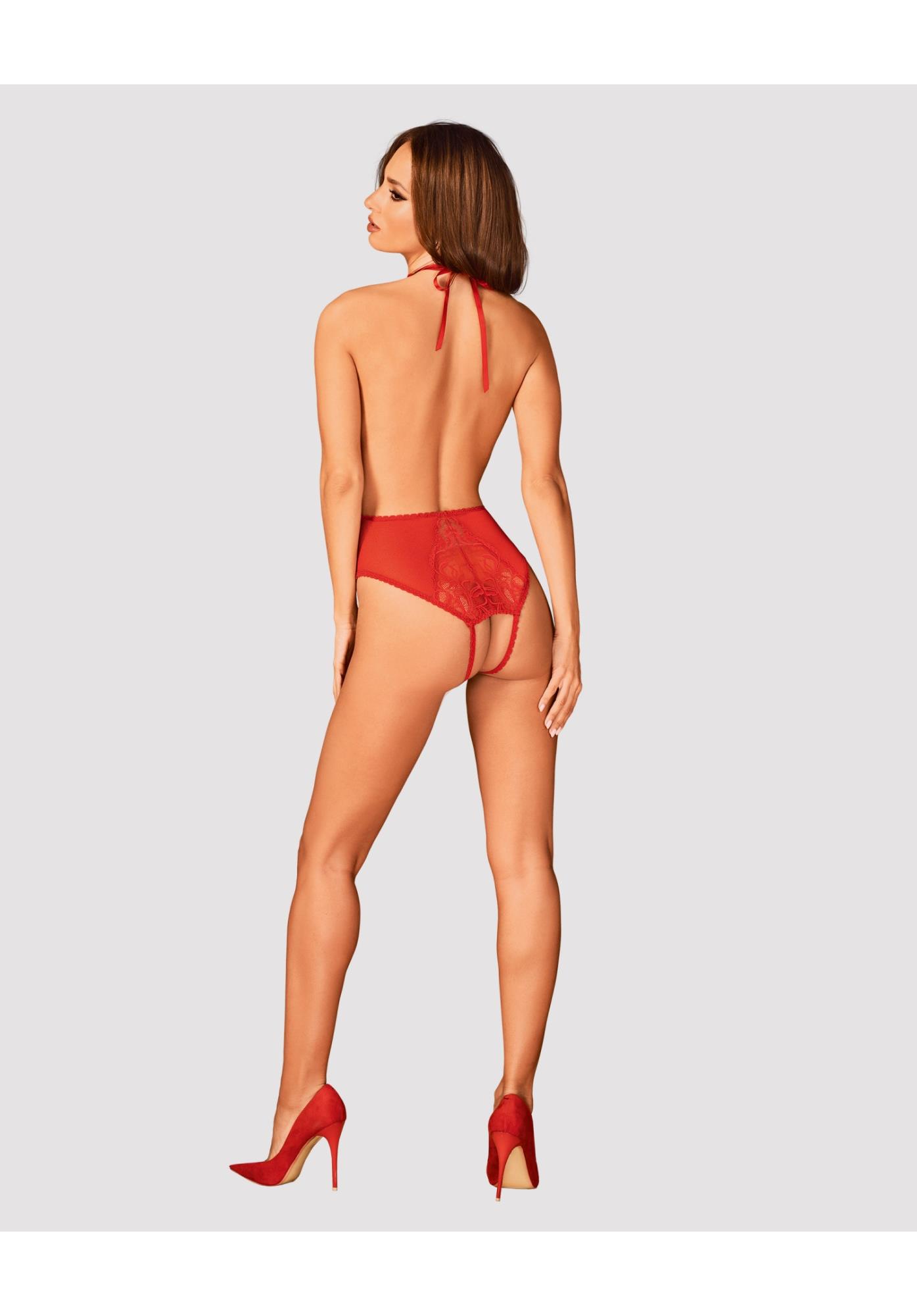 Body – czerwone, koronkowe, otwarty krok, XS/S — zdjęcie 4