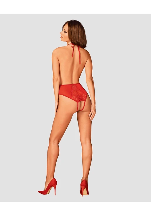 Body – czerwone, koronkowe, otwarty krok, XS/S — zdjęcie 4