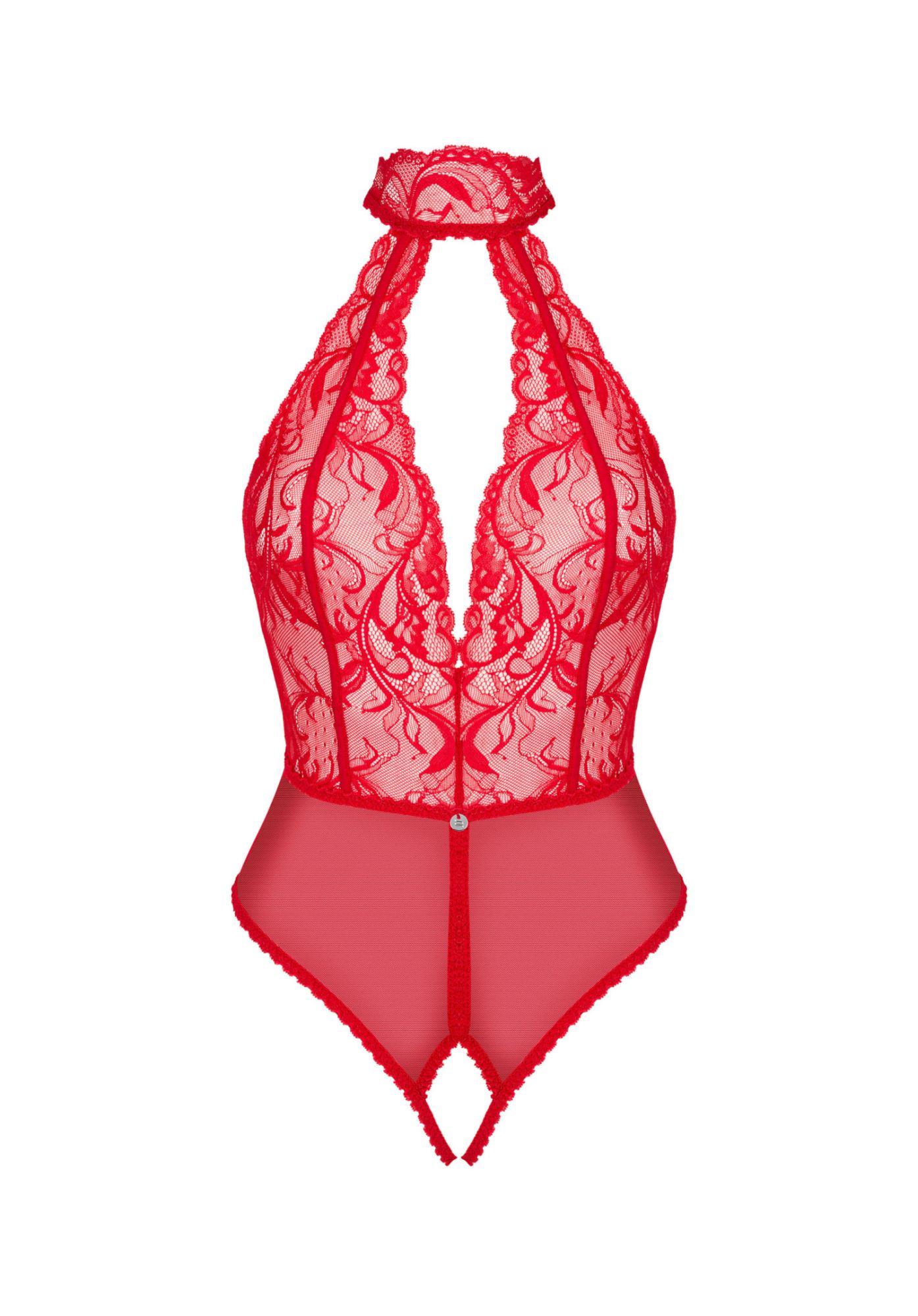 Body – czerwone, koronkowe, otwarty krok, XS/S — zdjęcie 5