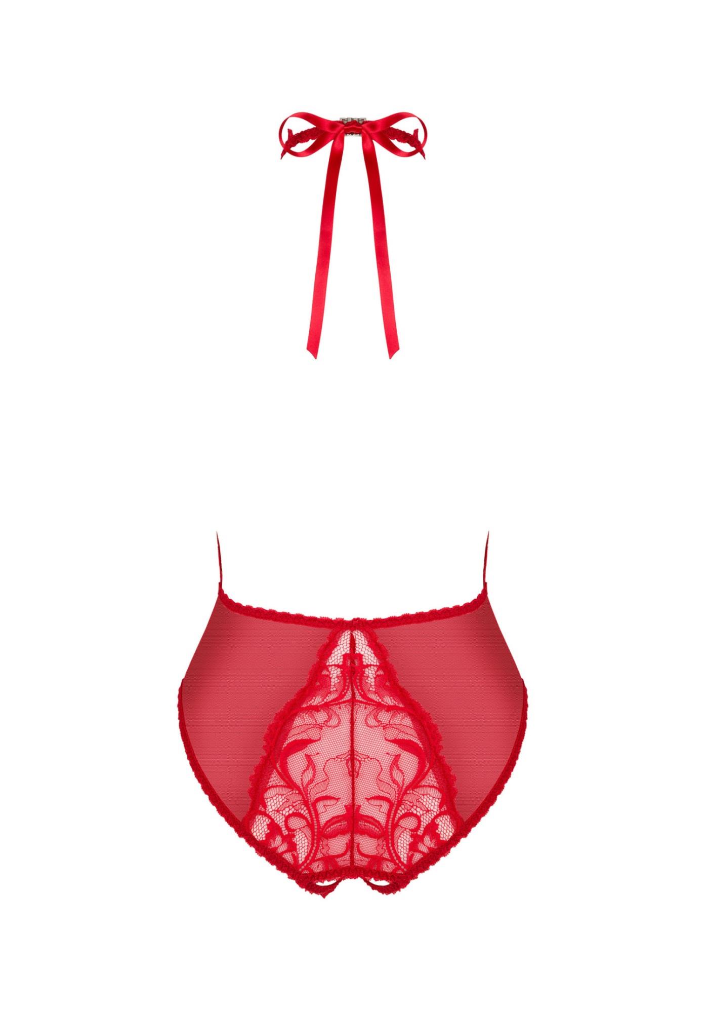 Body – czerwone, koronkowe, otwarty krok, XS/S — zdjęcie 6