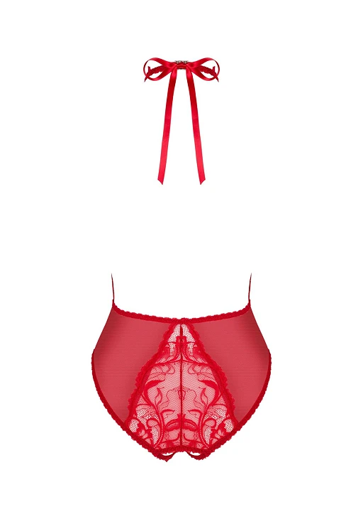 Body – czerwone, koronkowe, otwarty krok, XS/S — zdjęcie 6