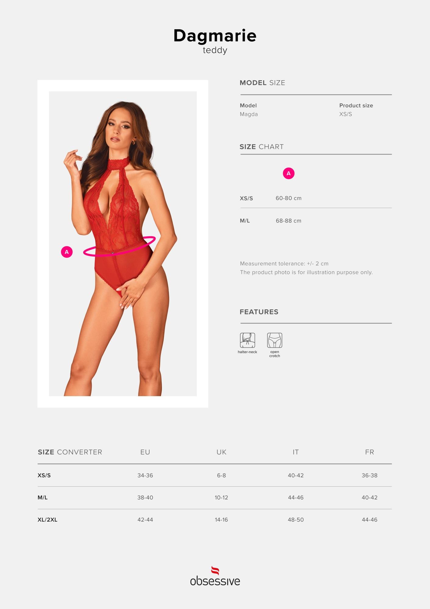 Body – czerwone, koronkowe, otwarty krok, XS/S — zdjęcie 7