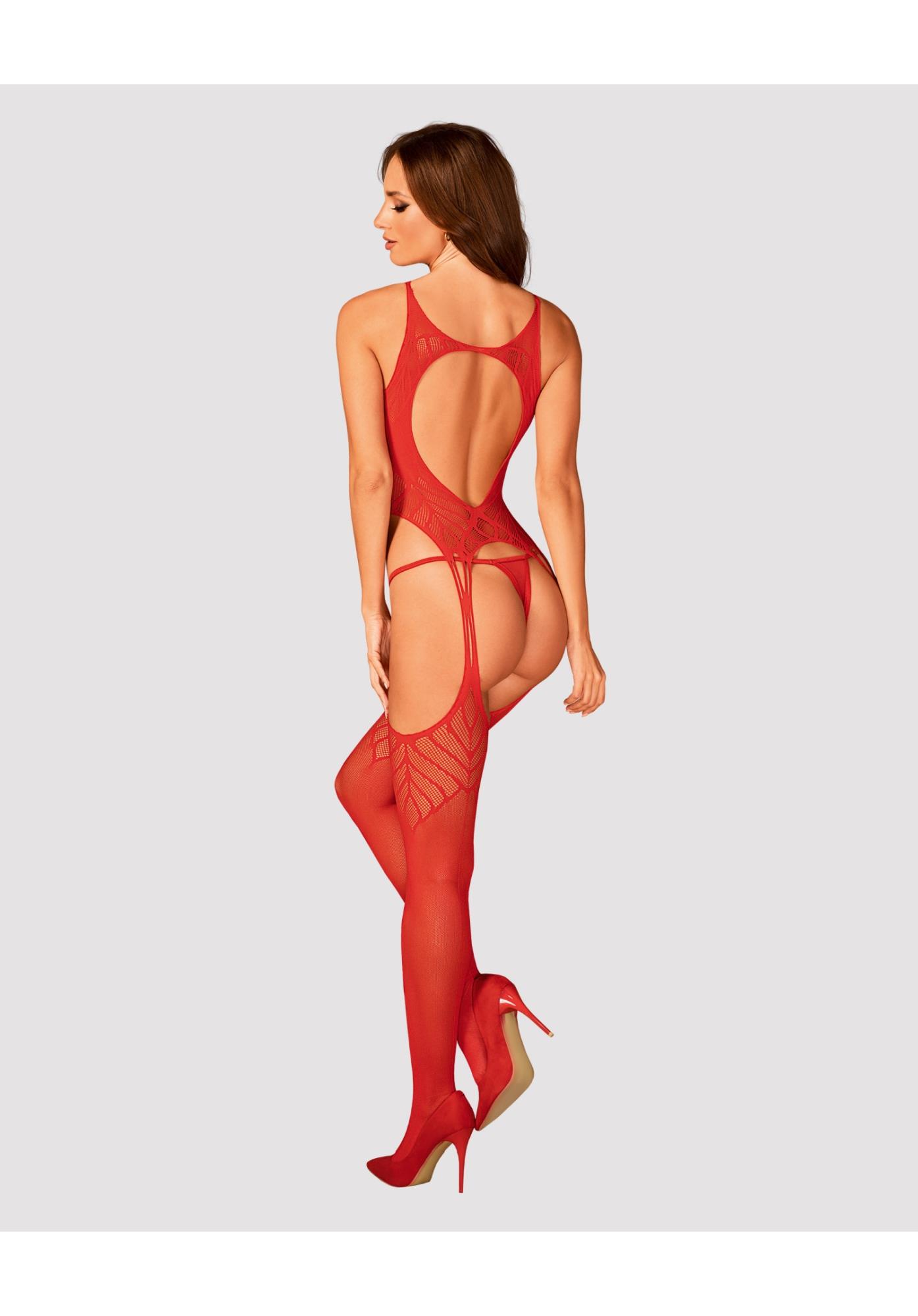 Bodystocking N122 – czerwone, geometryczne, S/M/L — zdjęcie 4