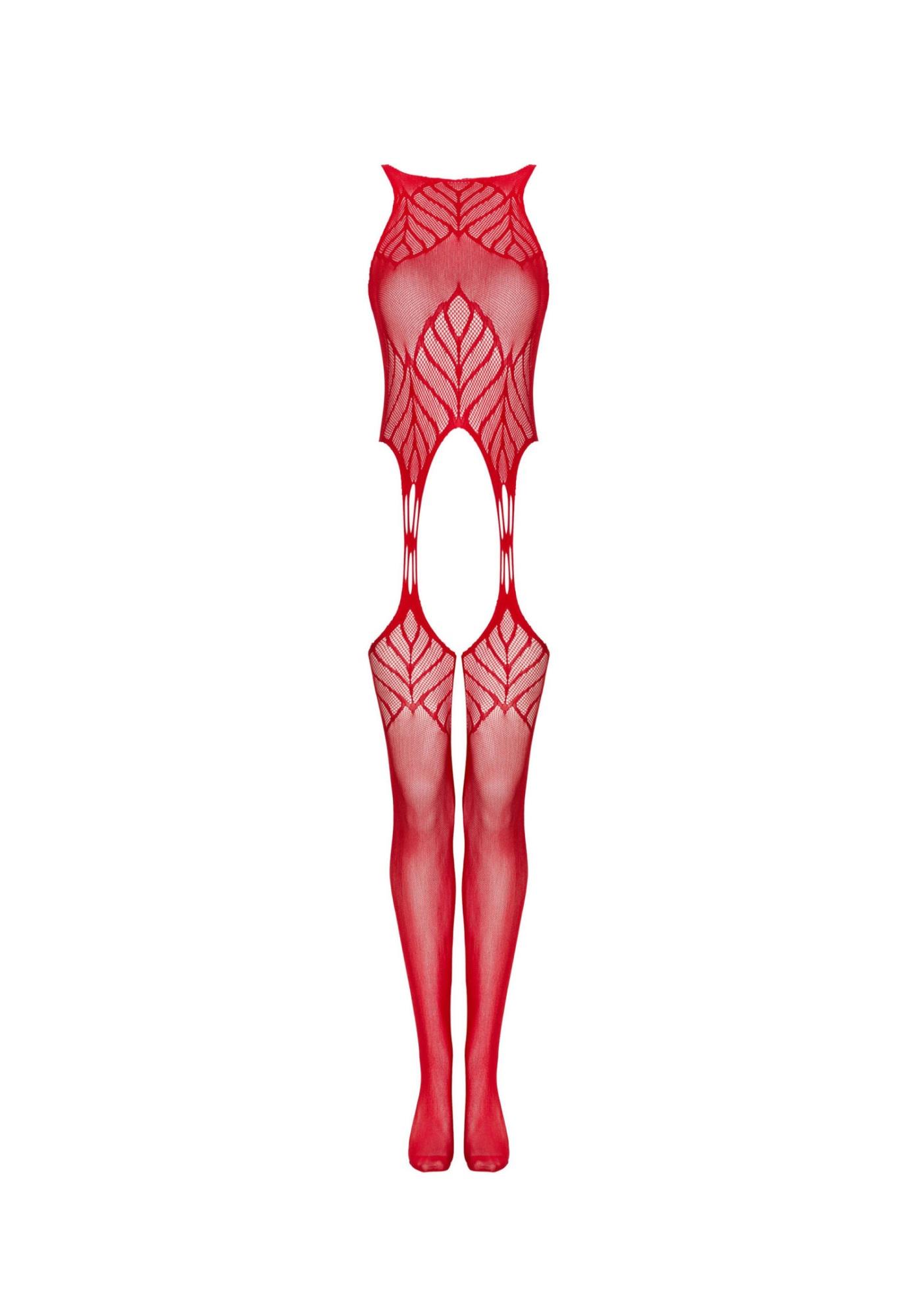Bodystocking N122 – czerwone, geometryczne, S/M/L — zdjęcie 5
