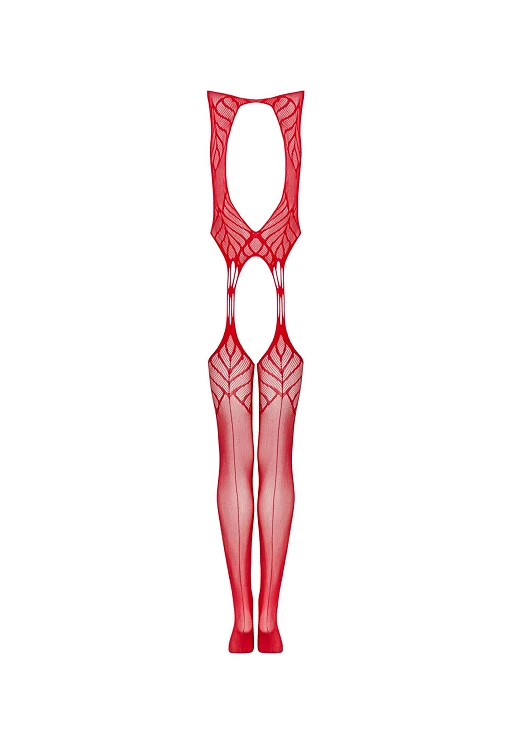 Bodystocking N122 – czerwone, geometryczne, S/M/L — zdjęcie 6
