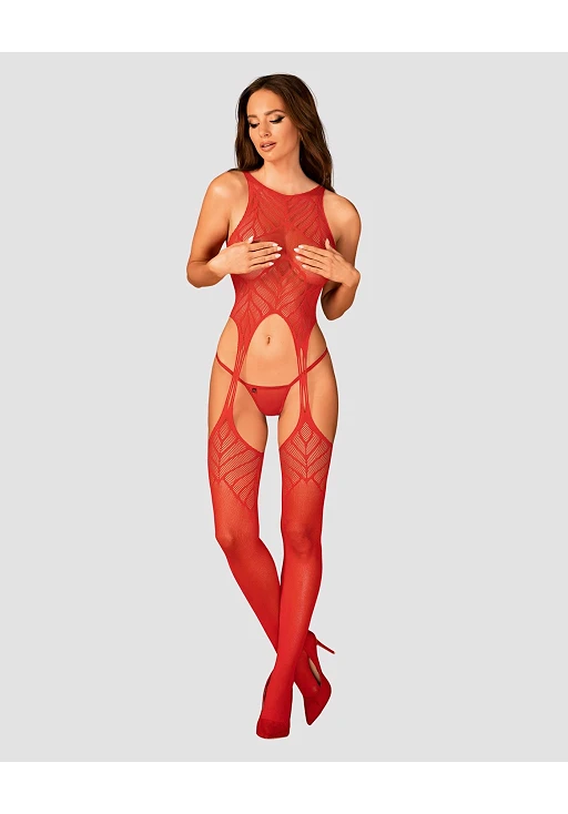 Bodystocking – czerwone, geometryczne wzory, XL/XXL — zdjęcie 3