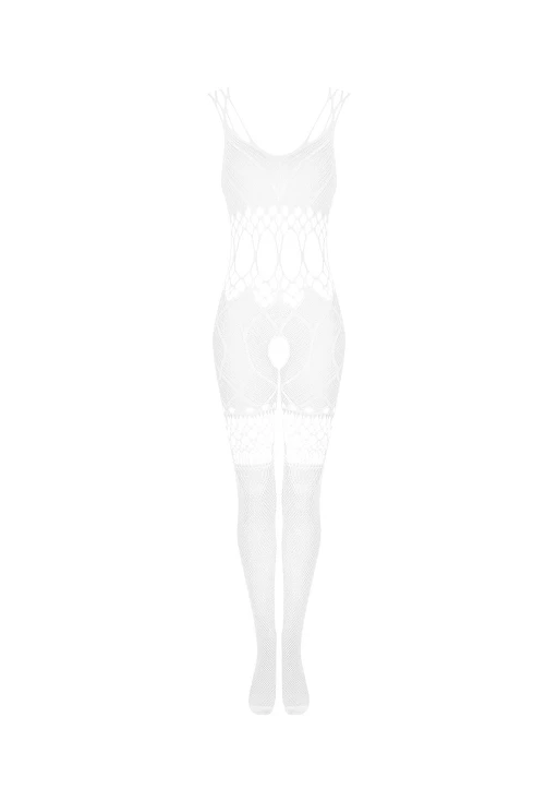 Bodystocking G330 S/M/L – białe, siateczkowe, open crotch, S/M — zdjęcie 5