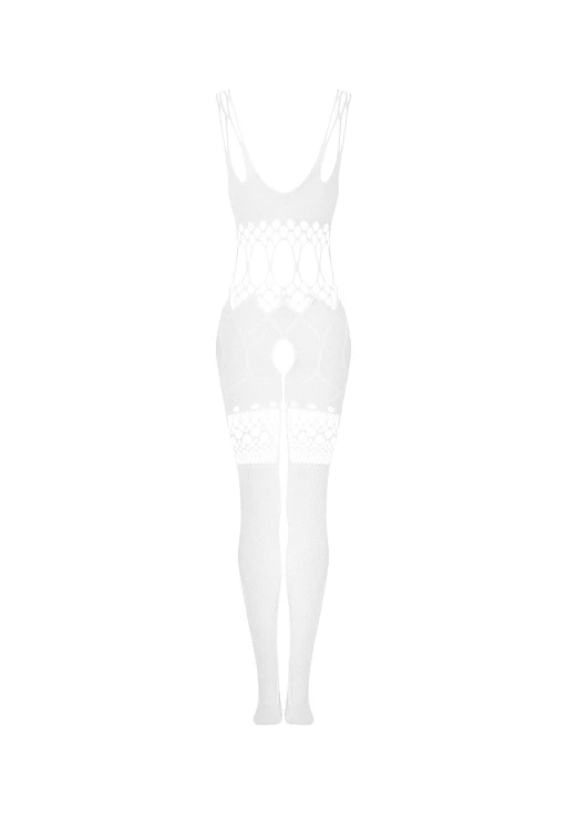Bodystocking G330 S/M/L – białe, siateczkowe, open crotch, S/M — zdjęcie 6