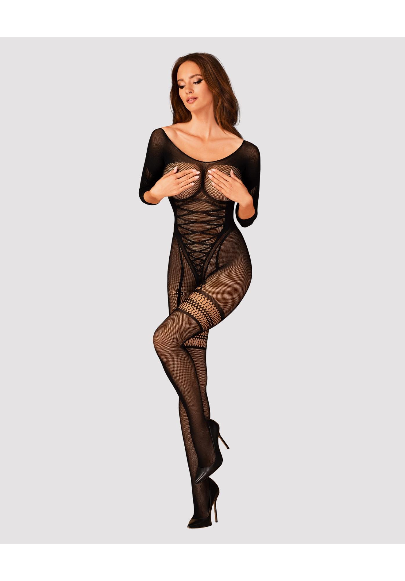 Bodystocking G329 – czarne, siateczkowe, otwarty krok, S/M/L — zdjęcie 3