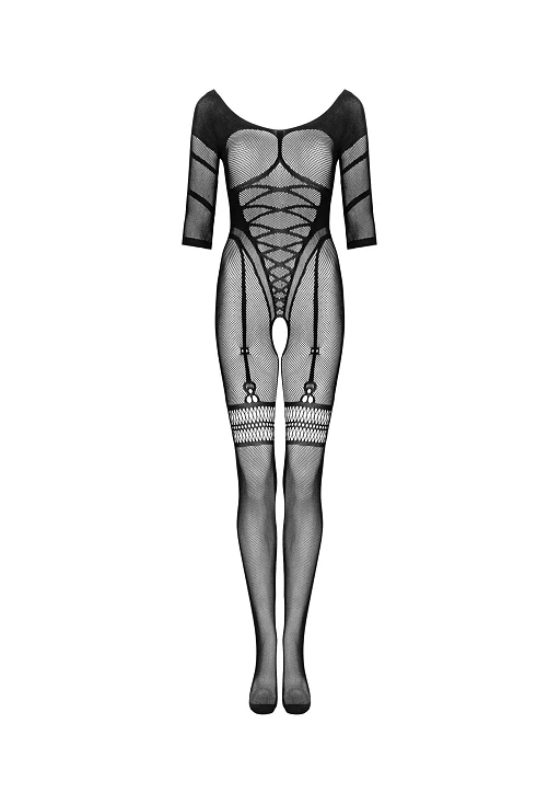 Bodystocking G329 – czarne, siateczkowe, otwarty krok, S/M/L — zdjęcie 5