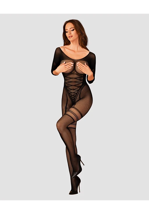 Bodystocking G329 – czarne, ażurowe, otwarty krok, XL/XXL — zdjęcie 3