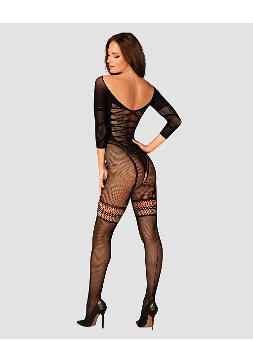 Bodystocking G329 – czarne, ażurowe, otwarty krok, XL/XXL — zdjęcie 4