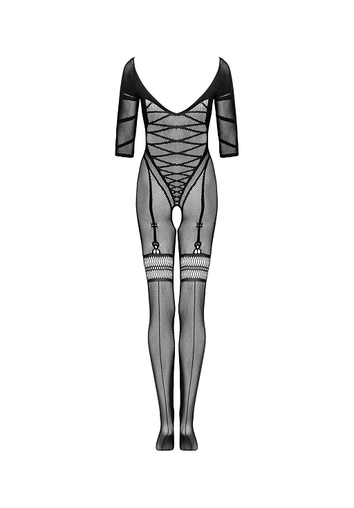 Bodystocking G329 – czarne, ażurowe, otwarty krok, XL/XXL — zdjęcie 6