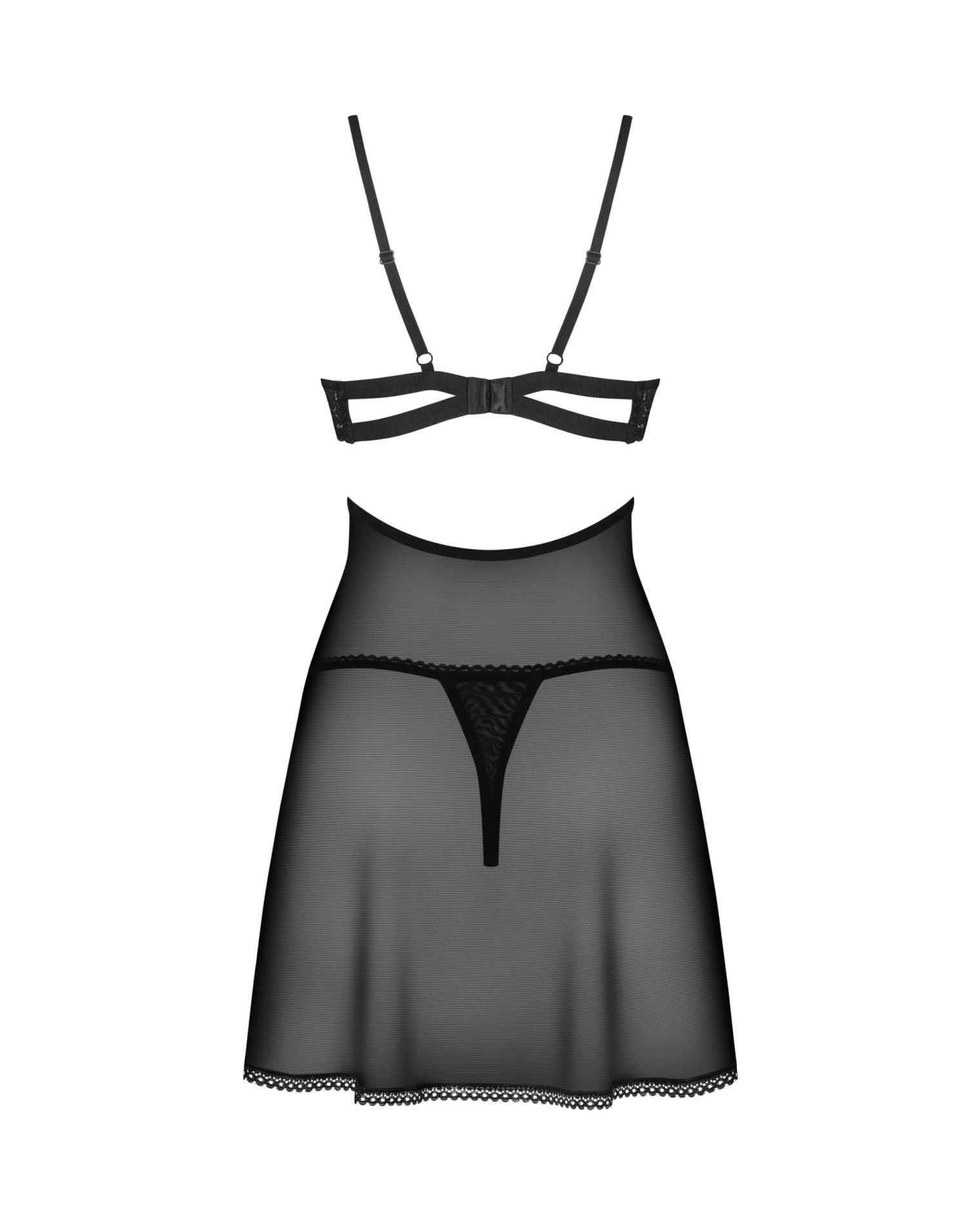 Babydoll i stringi – czarne, koronka i tiul, XS/S — zdjęcie 6