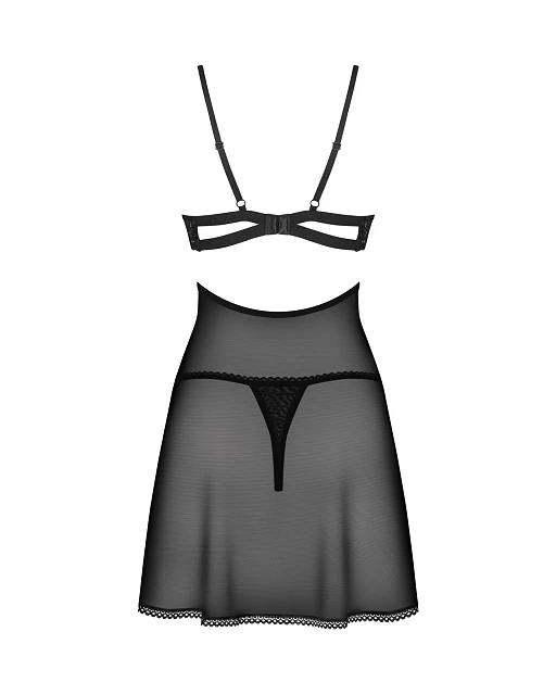 Babydoll i stringi – czarne, koronka i tiul, XS/S — zdjęcie 6