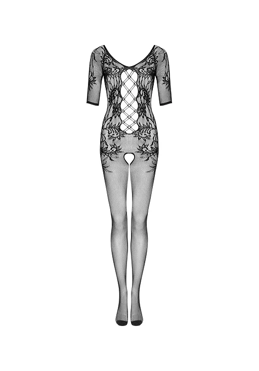 Bodystocking – czarne, kwiatowa siateczka, otwarty krok, S/M/L — zdjęcie 5