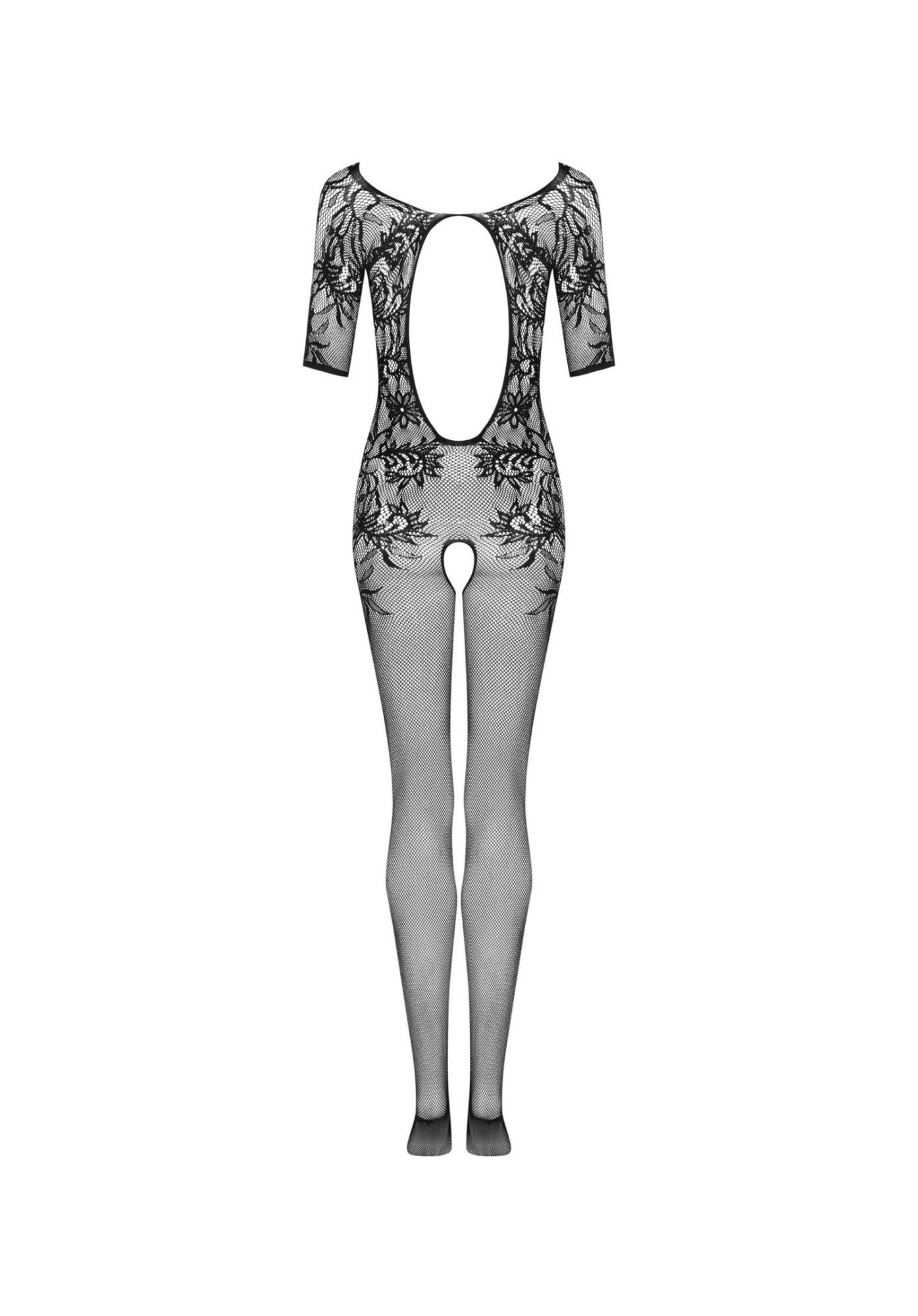 Bodystocking – czarne, kwiatowa siateczka, otwarty krok, S/M/L — zdjęcie 6