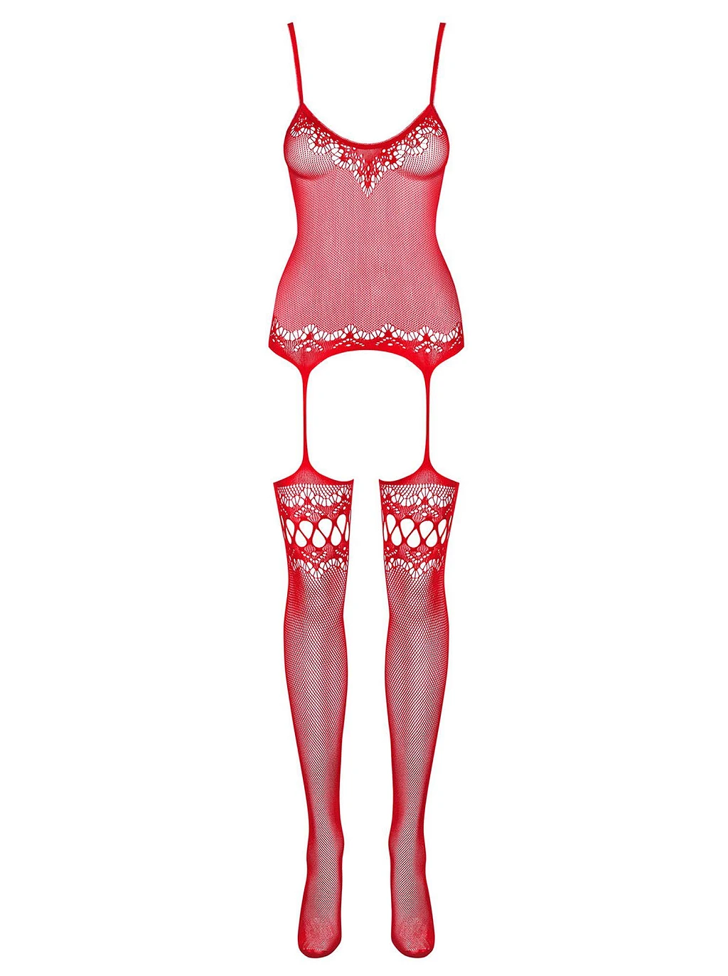 Bodystocking F214 - czerwone z kwiatowym motywem S/M/L — zdjęcie 5