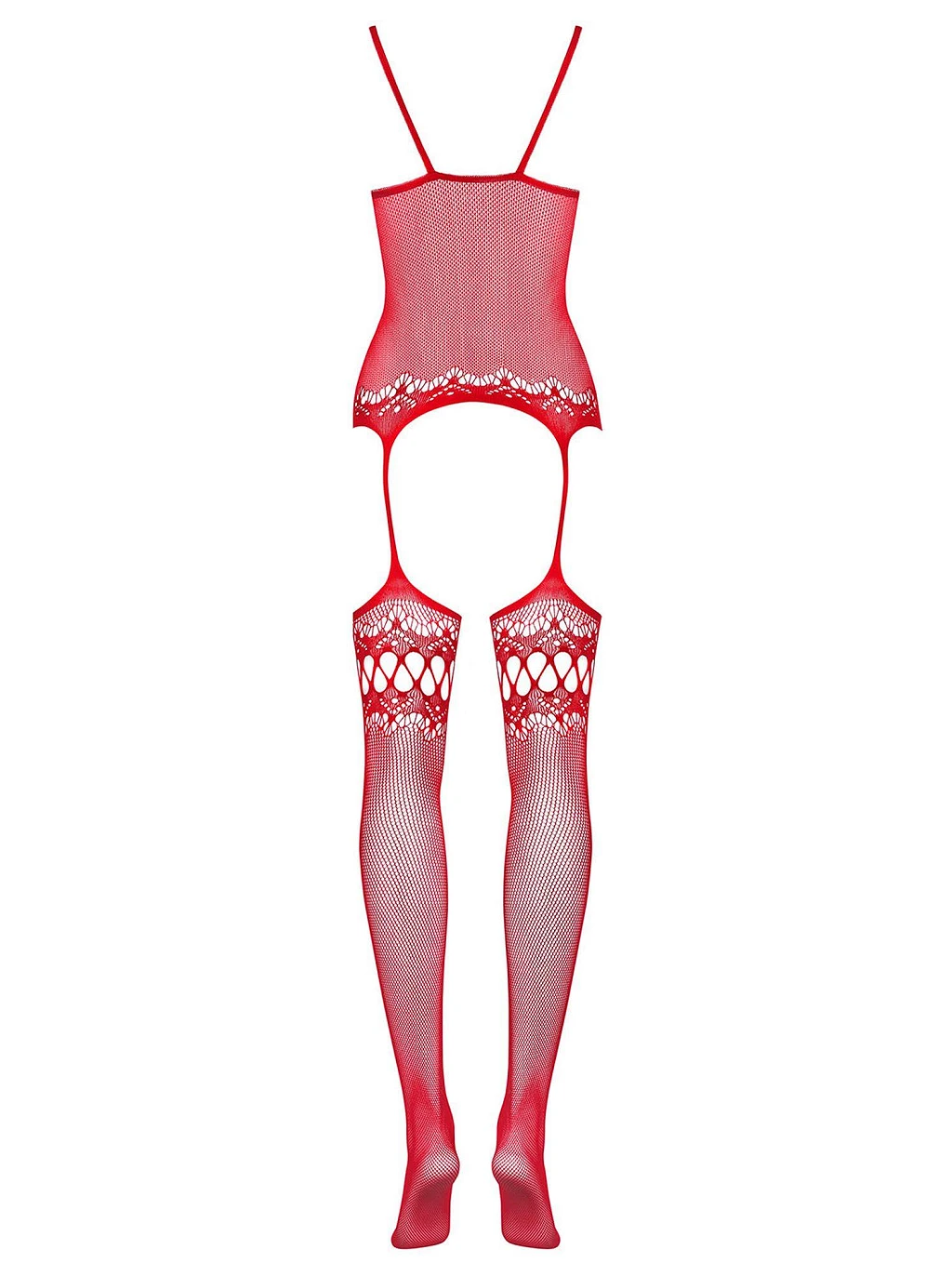 Bodystocking F214 - czerwone z kwiatowym motywem S/M/L — zdjęcie 6