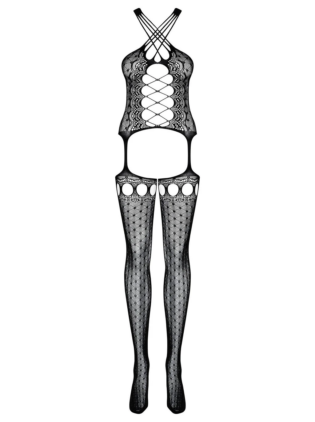 Bodystocking G313 - czarne, geometryczny motyw, S/M/L — zdjęcie 5