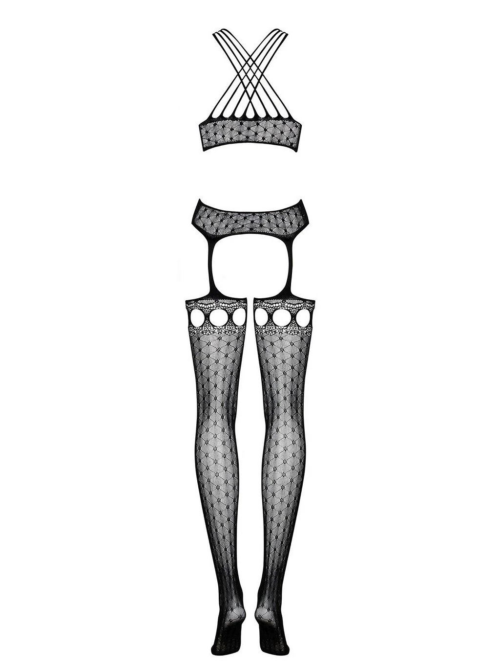 Bodystocking G313 - czarne, geometryczny motyw, S/M/L — zdjęcie 6