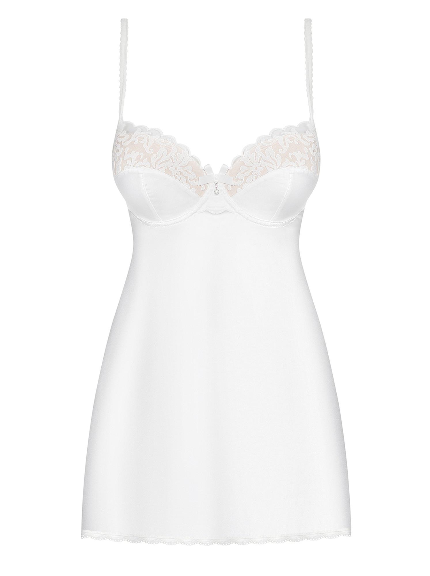 Koszulka i stringi 871 – śmietankowa satyna, haft, push‑up, L/XL — zdjęcie 3
