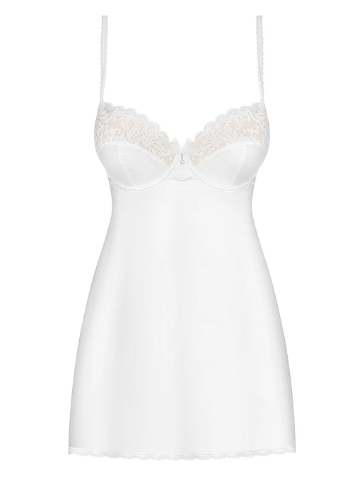 Koszulka i stringi 871 – śmietankowa satyna, haft, push‑up, L/XL — zdjęcie 3