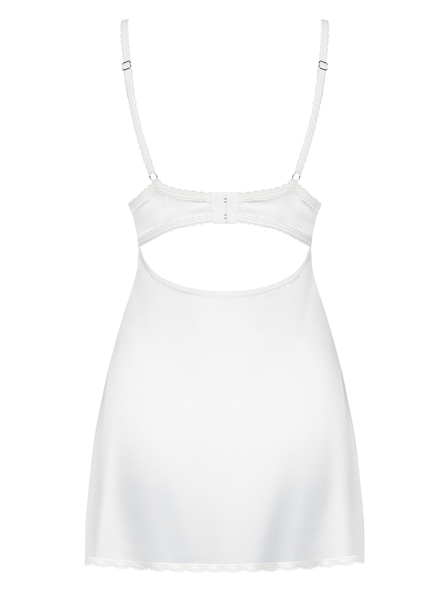 Koszulka i stringi 871 – śmietankowa satyna, haft, push‑up, L/XL — zdjęcie 4