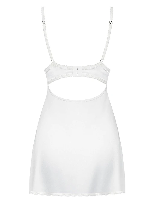 Koszulka i stringi 871 – śmietankowa satyna, haft, push‑up, L/XL — zdjęcie 4