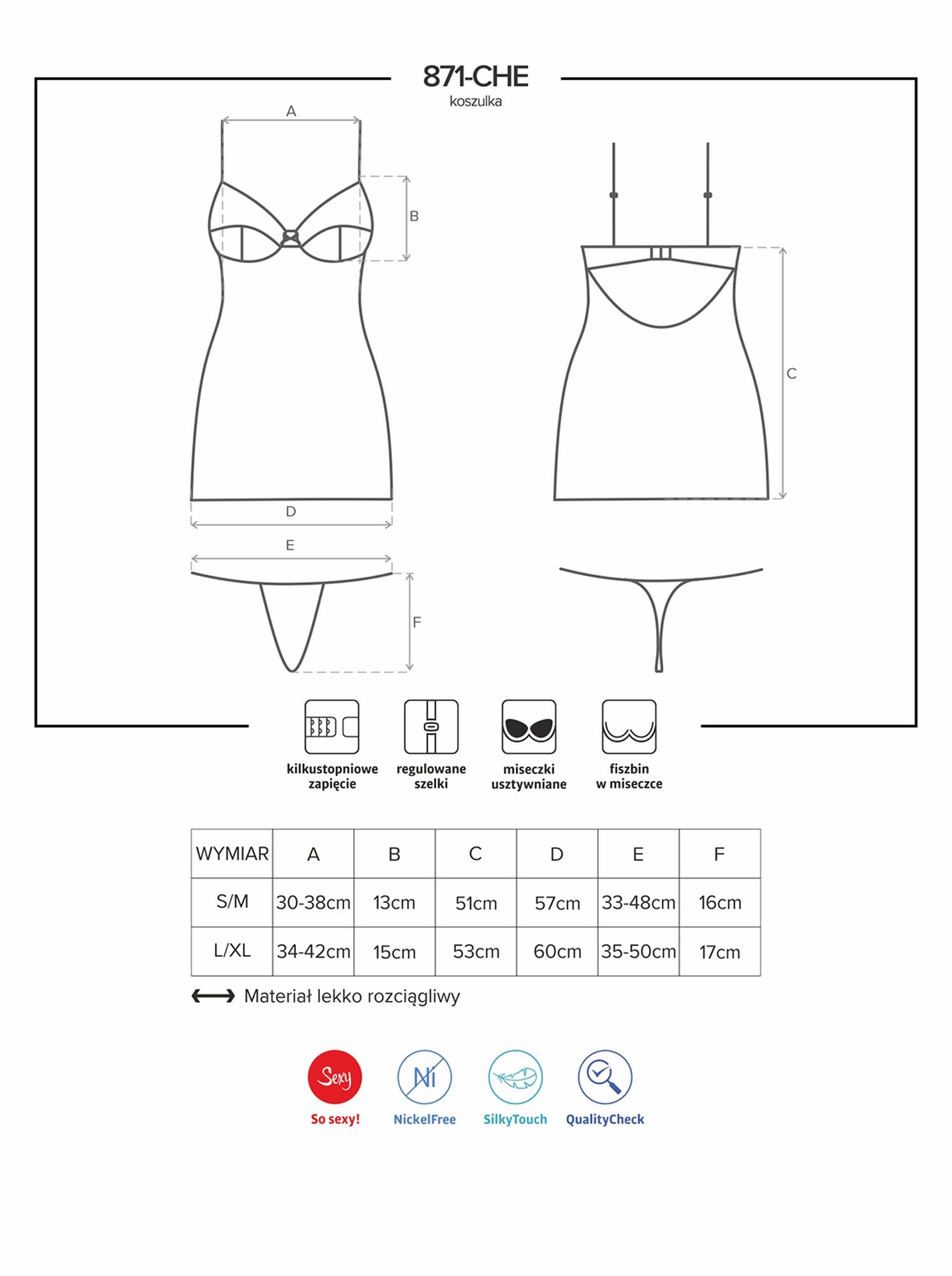 Koszulka i stringi 871 – śmietankowa satyna, haft, push‑up, L/XL — zdjęcie 5