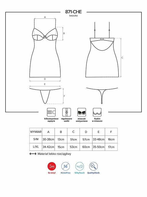 Koszulka i stringi 871 – śmietankowa satyna, haft, push‑up, L/XL — zdjęcie 5