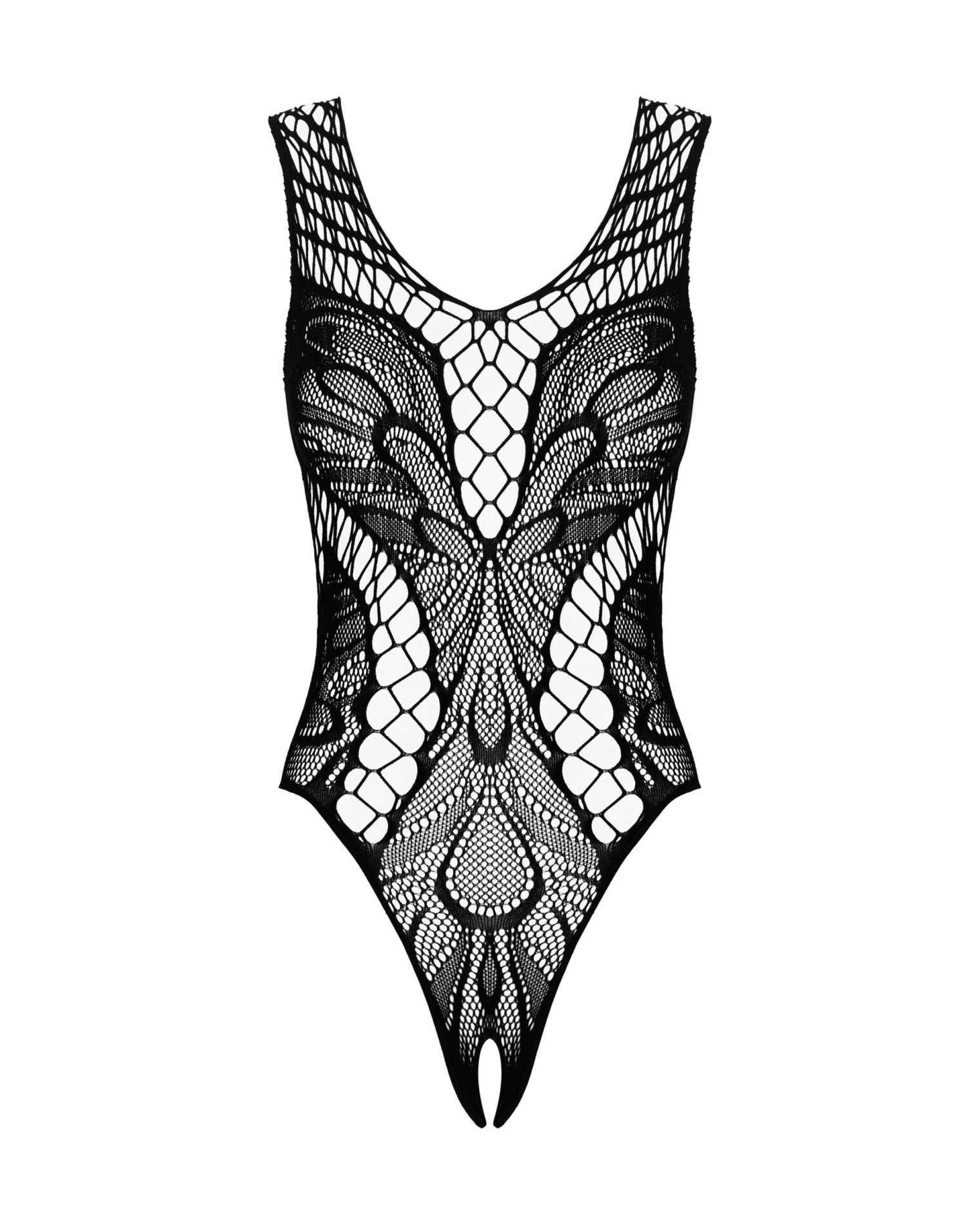 Body B138 – czarne, siateczkowe, otwarty krok, S/M/L — zdjęcie 5