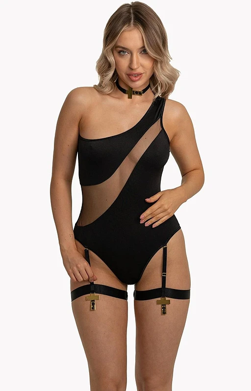 Body – czarne, asymetryczne, tiulowe wstawki, S/M