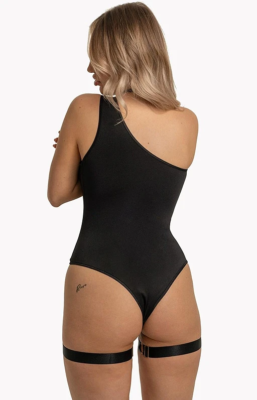 Body – czarne, z tiulową wstawką i podwiązkami, L/XL — zdjęcie 4