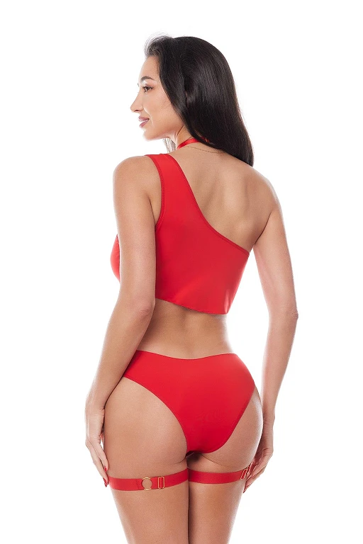 Body Kora – czerwone, asymetryczne, z pasami do pończoch, S/M — zdjęcie 2
