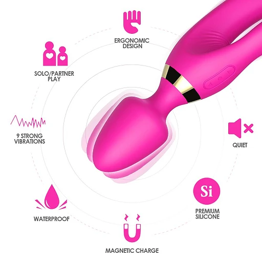 Masażer wand Magic Wand – różowy, króliczek 2 silniki — zdjęcie 7