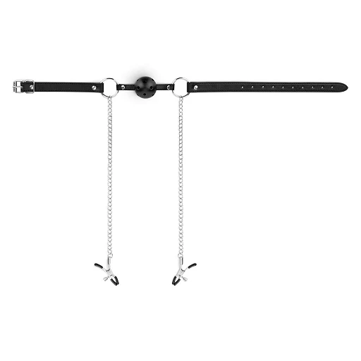 Knebel z kulką i klamerkami na sutki – silikon, łańcuszki — zdjęcie 4