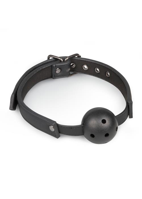 Knebel z kulką PVC – czarny, regulowany pasek — zdjęcie 2