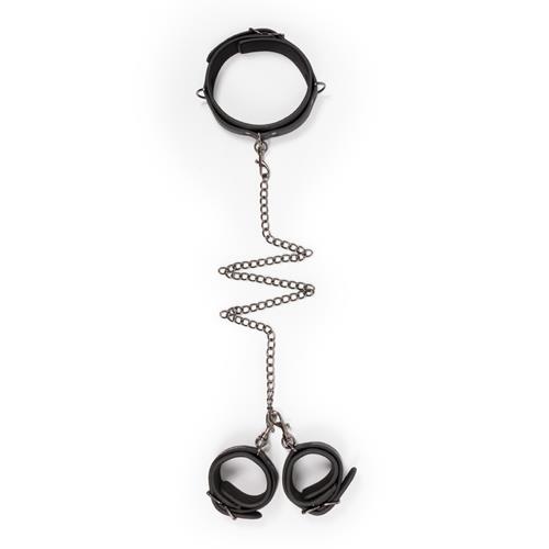 Kajdanki Collar With Handcuffs - skóra PU, regulowane — zdjęcie 3
