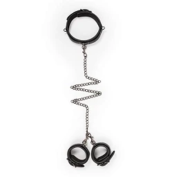 Kajdanki Collar With Handcuffs - skóra PU, regulowane — zdjęcie 3
