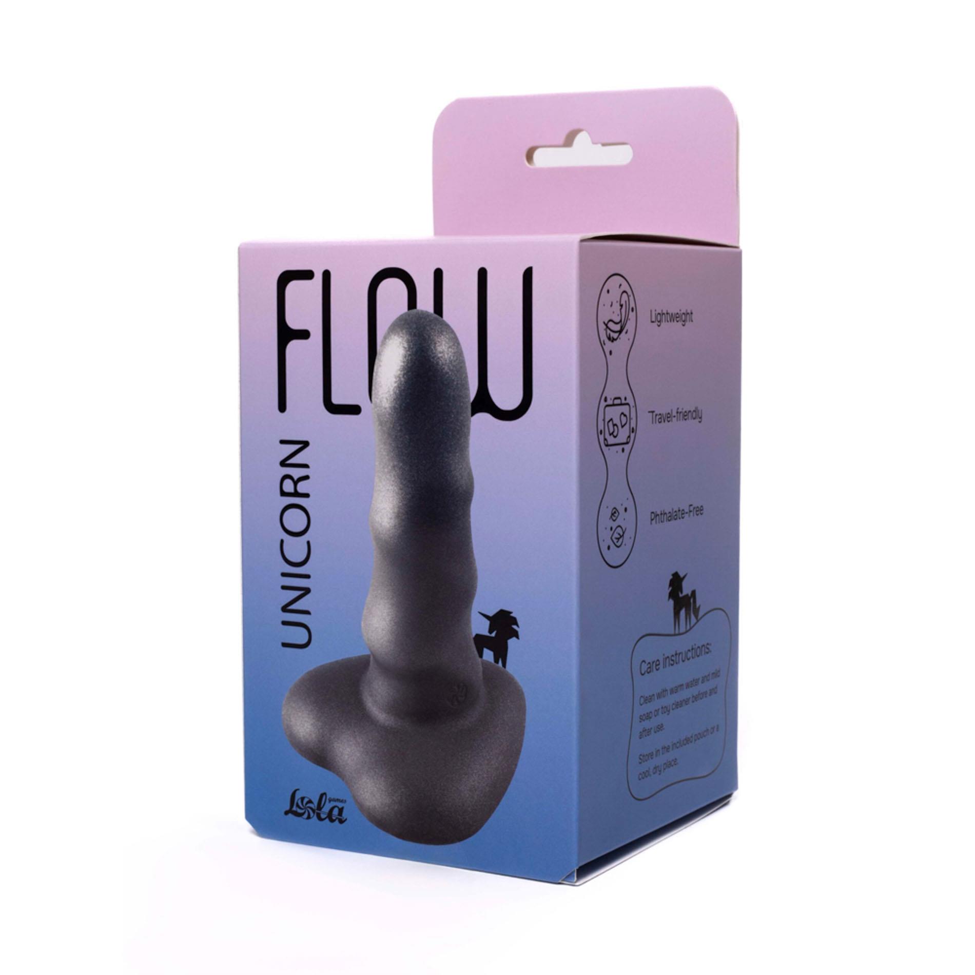 Dildo Unicorn Mini – grafitowe z brokatem, przyssawka serce — zdjęcie 4