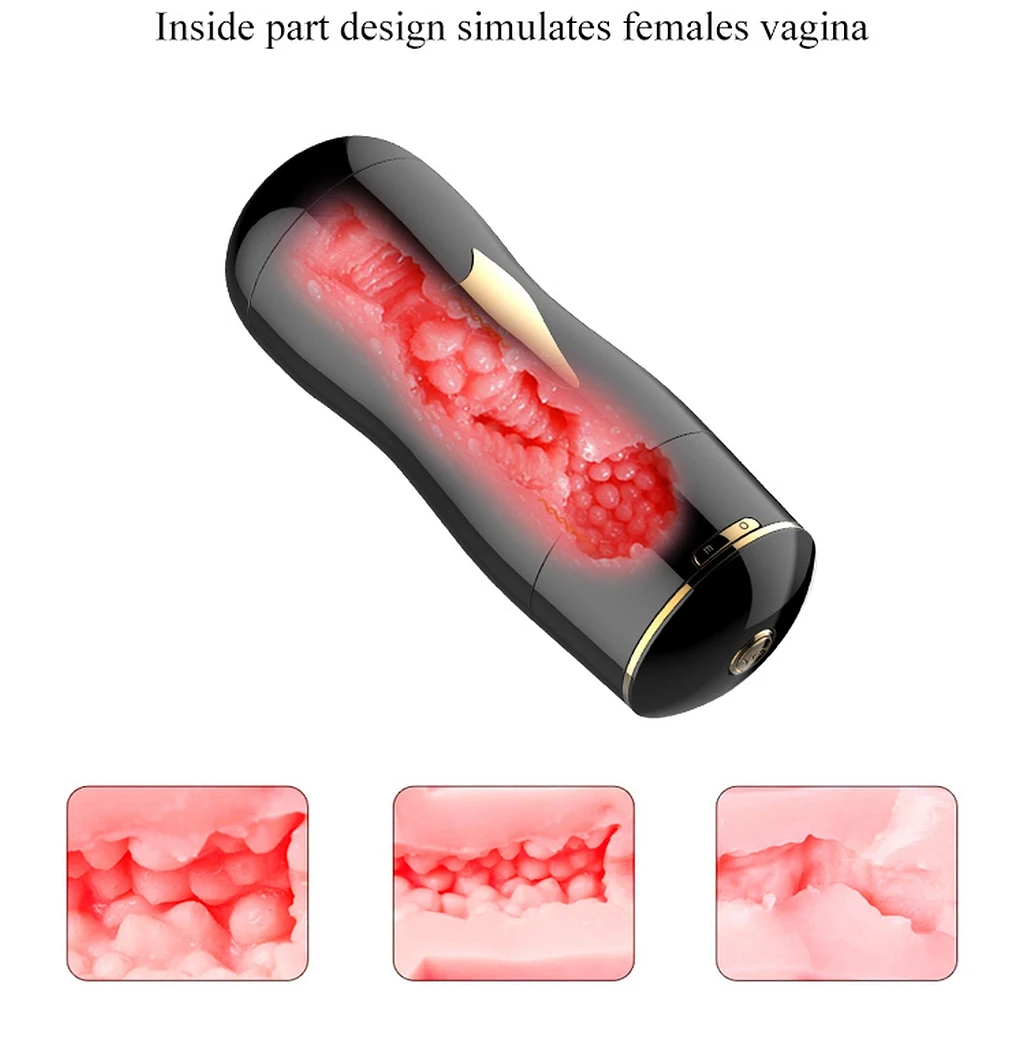 Masażer intymny Masturbator-Black - dwustronny, 7 trybów — zdjęcie 6