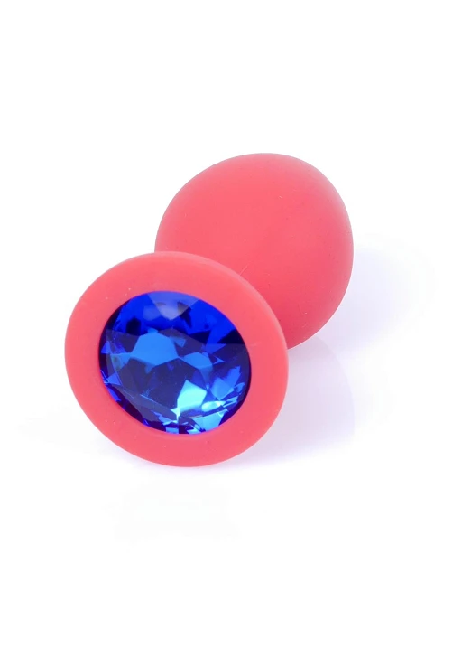Korek analny z niebieskim kryształem – czerwony silikon, 8 cm