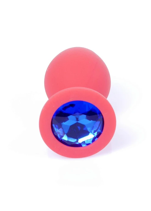 Korek analny z niebieskim kryształem – czerwony silikon, 8 cm — zdjęcie 3