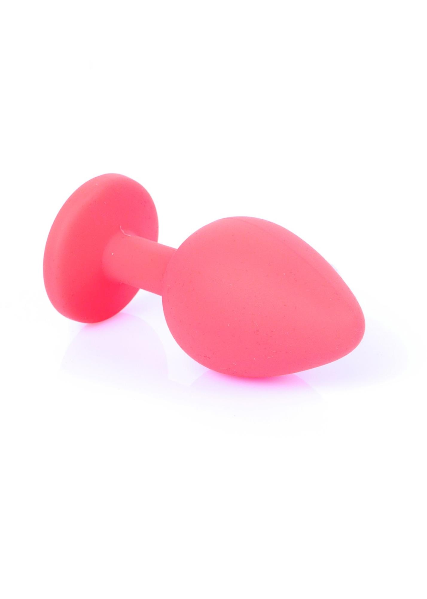 Korek analny z niebieskim kryształem – czerwony silikon, 8 cm — zdjęcie 4