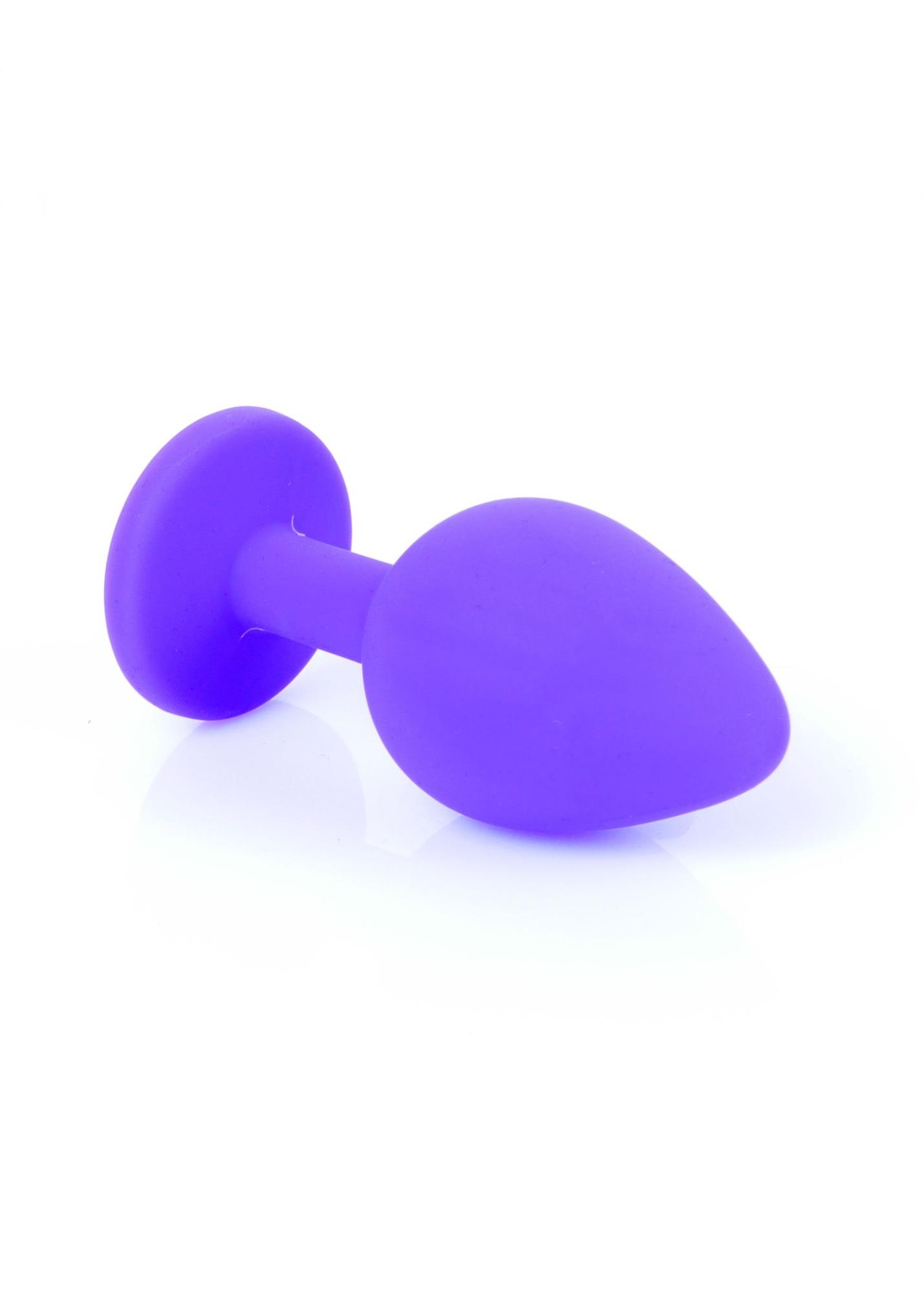 Korek analny z czerwonym kryształem – silikon, fioletowy, 8 cm — zdjęcie 5