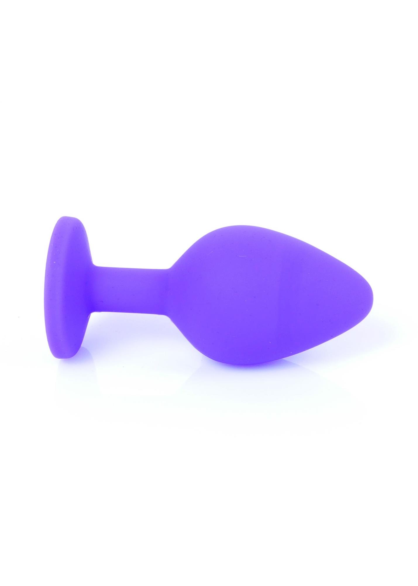 Korek analny z czerwonym kryształem – silikon, fioletowy, 8 cm — zdjęcie 3