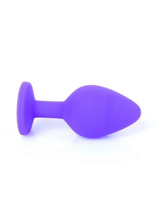 Korek analny z czerwonym kryształem – silikon, fioletowy, 8 cm — zdjęcie 3