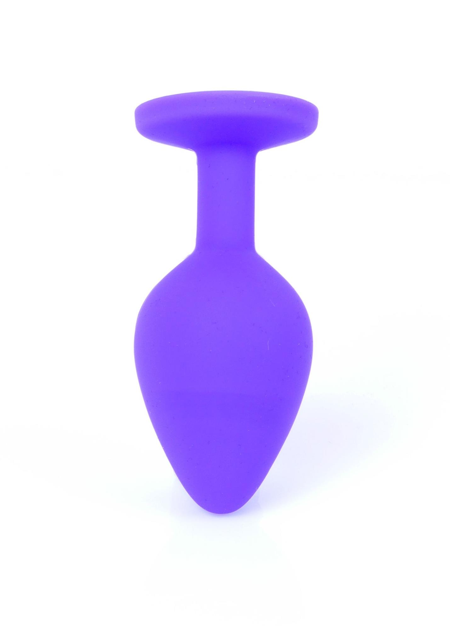 Korek analny z czerwonym kryształem – silikon, fioletowy, 8 cm — zdjęcie 4
