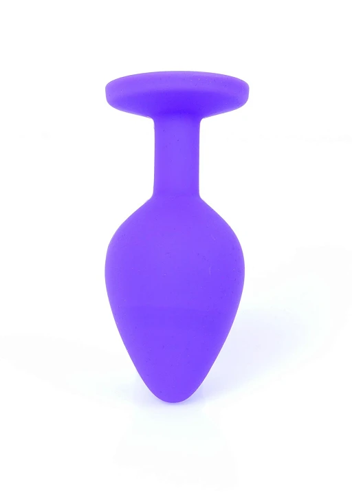 Korek analny z czerwonym kryształem – silikon, fioletowy, 8 cm — zdjęcie 4